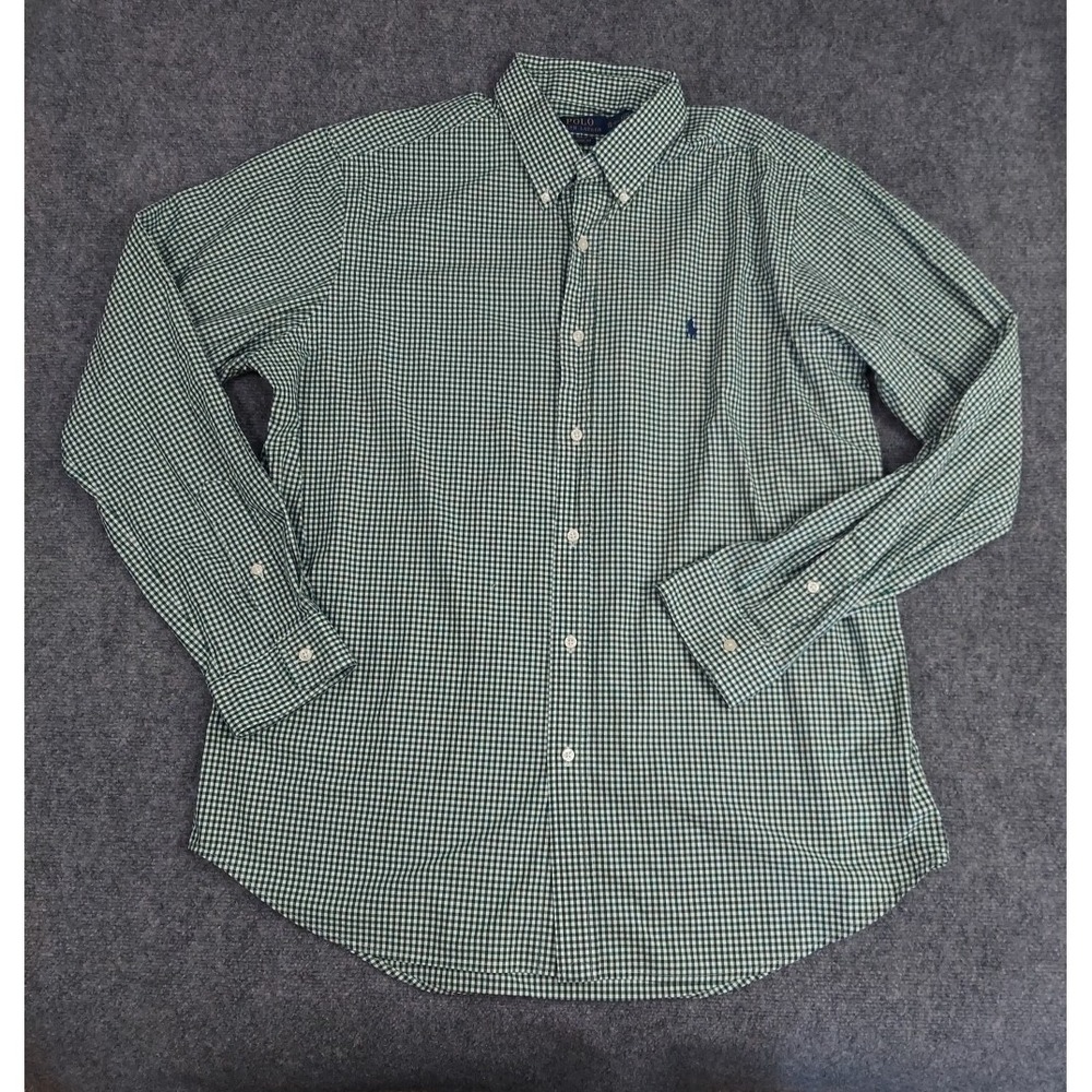 Polo Ralph Lauren Shirt Men XL 17.5" Green Gingham Plaid Pony Classic Fit Button